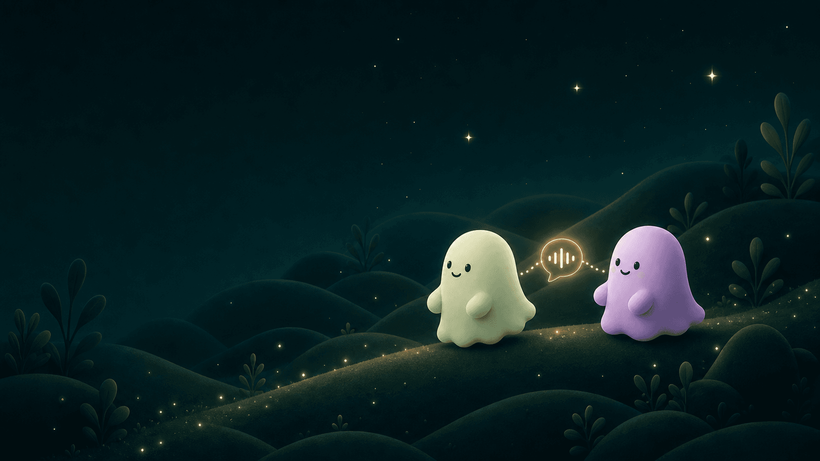 Two Seren characters beginning a quiet journey toward a shared voice