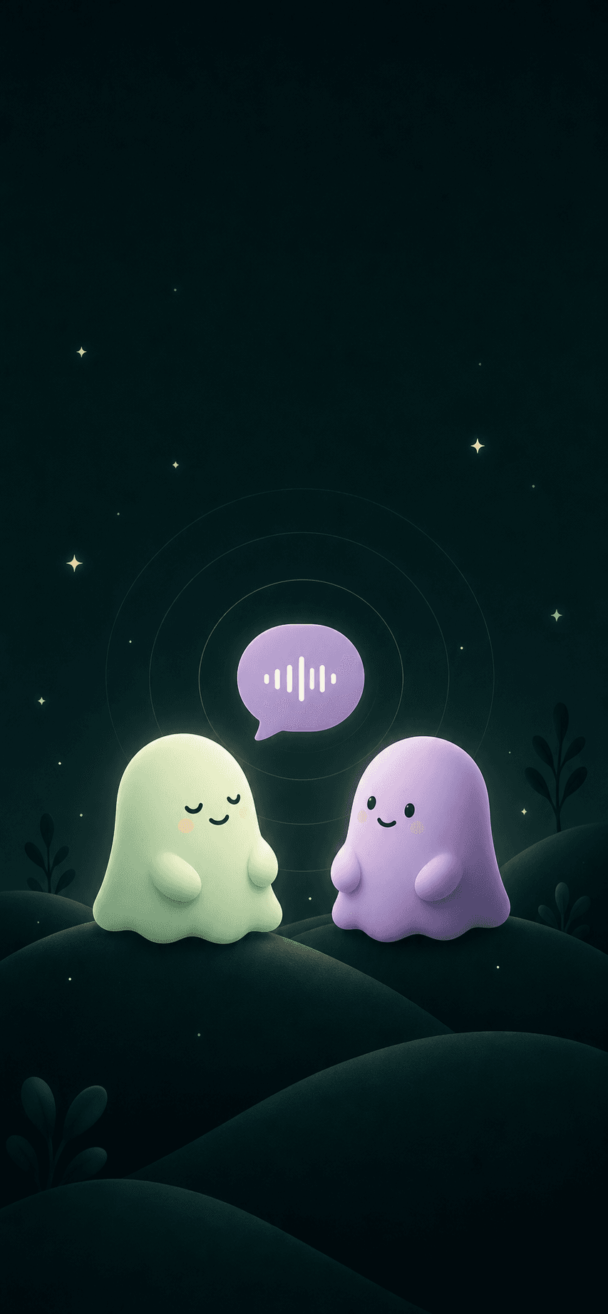Two Seren characters connected by a glowing voice symbol